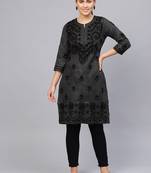 Black embroidered cotton embroidered-kurtis