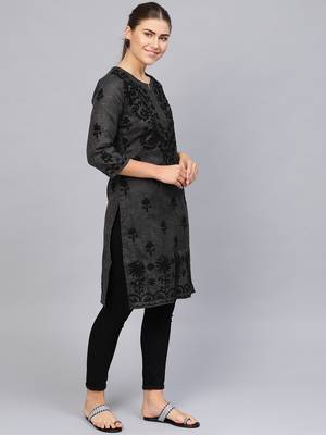 Black embroidered cotton embroidered-kurtis 3