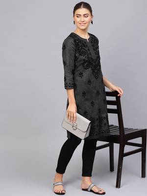 Black embroidered cotton embroidered-kurtis 4