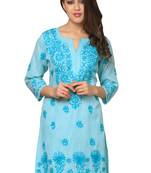 Blue embroidered cotton embroidered-kurtis