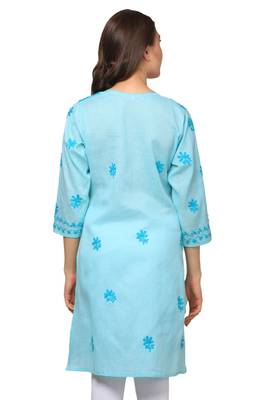 Blue embroidered cotton embroidered-kurtis 2