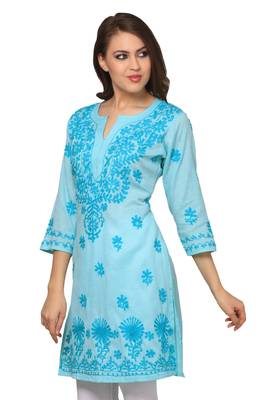 Blue embroidered cotton embroidered-kurtis 3