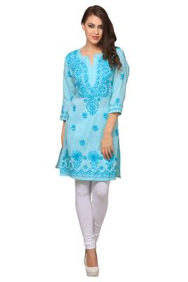 Blue embroidered cotton embroidered-kurtis 4