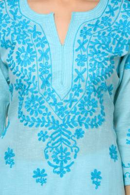 Blue embroidered cotton embroidered-kurtis 5
