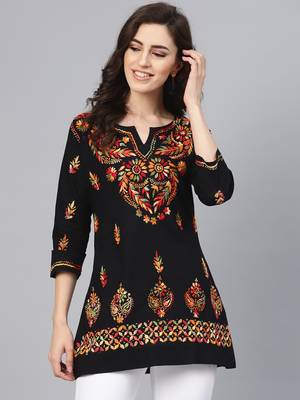 Black hand woven cotton chikankari-kurtis 1