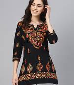 Black hand woven cotton chikankari-kurtis