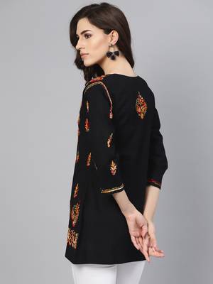 Black hand woven cotton chikankari-kurtis 2