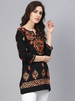 Black hand woven cotton chikankari-kurtis 3