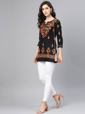Black hand woven cotton chikankari-kurtis 4