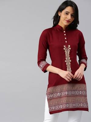 Maroon embroidered rayon embroidered-kurtis 1
