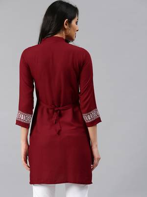 Maroon embroidered rayon embroidered-kurtis 2