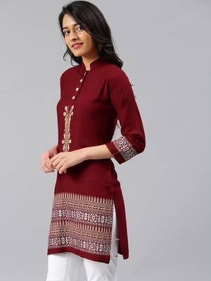 Maroon embroidered rayon embroidered-kurtis 4