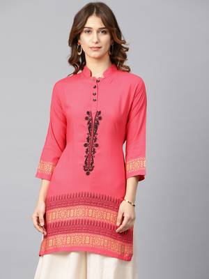 Pink embroidered rayon embroidered-kurtis 1