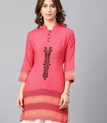Pink embroidered rayon embroidered-kurtis