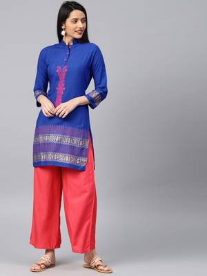 Blue embroidered rayon embroidered-kurtis 1