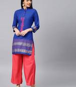 Blue embroidered rayon embroidered-kurtis