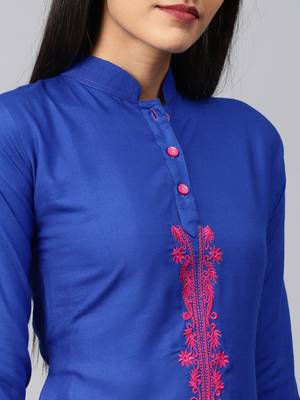 Blue embroidered rayon embroidered-kurtis 4