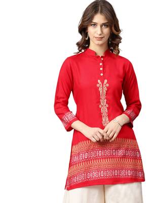 Red embroidered rayon embroidered-kurtis 1