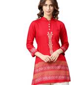 Red embroidered rayon embroidered-kurtis