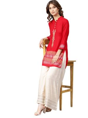 Red embroidered rayon embroidered-kurtis 4