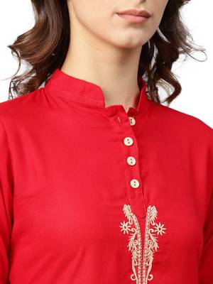 Red embroidered rayon embroidered-kurtis 5