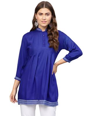 Blue embroidered rayon embroidered-kurtis 1