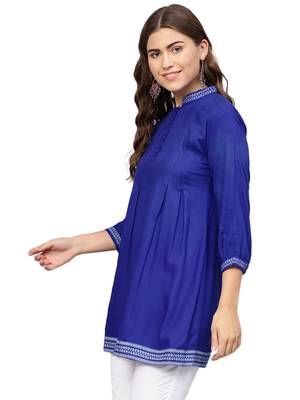 Blue embroidered rayon embroidered-kurtis 3
