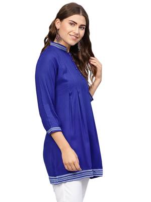 Blue embroidered rayon embroidered-kurtis 4