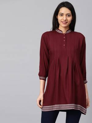 Maroon embroidered rayon embroidered-kurtis 1