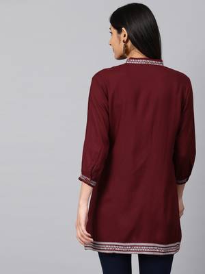 Maroon embroidered rayon embroidered-kurtis 2