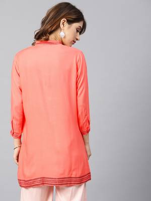 Orange embroidered rayon embroidered-kurtis 2
