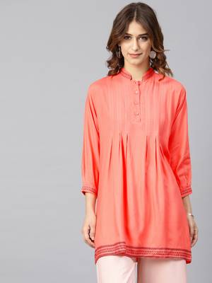Orange embroidered rayon embroidered-kurtis 3
