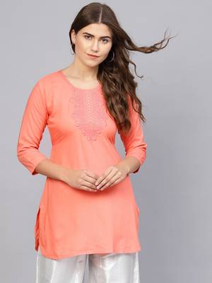 Peach embroidered rayon embroidered-kurtis 1