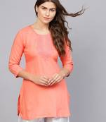 Peach embroidered rayon embroidered-kurtis