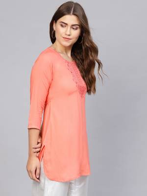 Peach embroidered rayon embroidered-kurtis 3