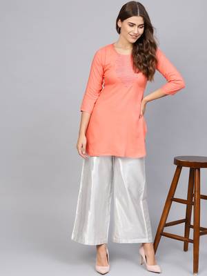 Peach embroidered rayon embroidered-kurtis 4