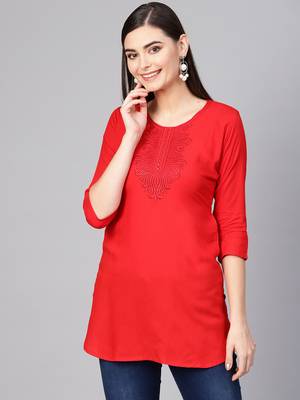 Red embroidered rayon embroidered-kurtis 1