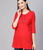Red embroidered rayon embroidered-kurtis