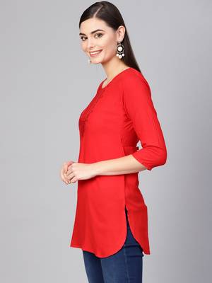Red embroidered rayon embroidered-kurtis 3
