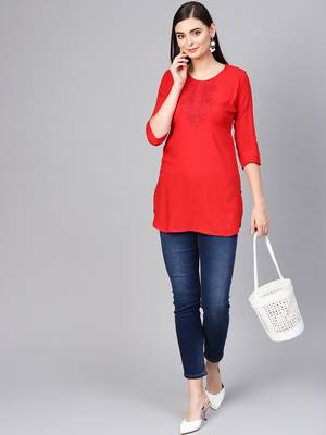 Red embroidered rayon embroidered-kurtis 4