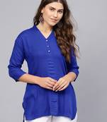 Blue plain rayon embroidered-kurtis