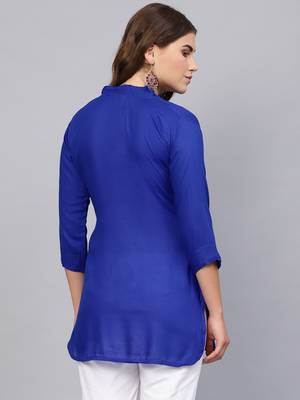 Blue plain rayon embroidered-kurtis 2
