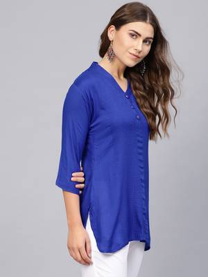 Blue plain rayon embroidered-kurtis 3