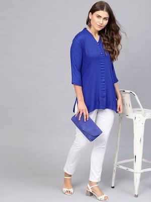 Blue plain rayon embroidered-kurtis 4