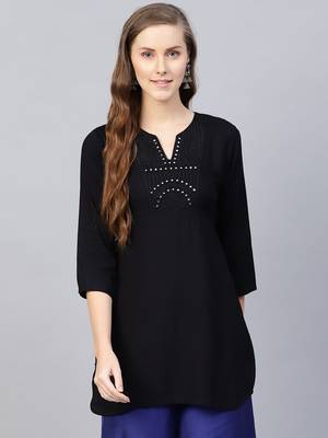 Black plain rayon embroidered-kurtis 1