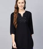 Black plain rayon embroidered-kurtis
