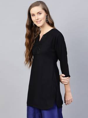 Black plain rayon embroidered-kurtis 3