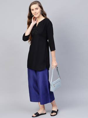 Black plain rayon embroidered-kurtis 4