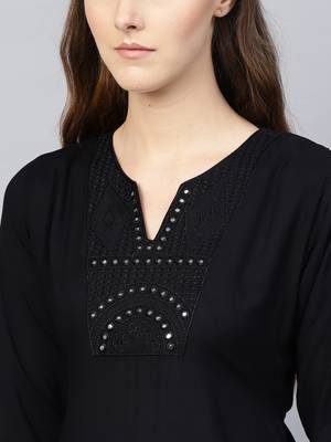 Black plain rayon embroidered-kurtis 5