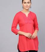 Pink plain rayon embroidered-kurtis